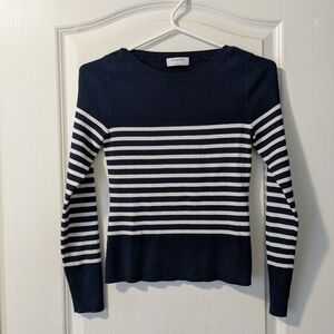 Women's Shirt Top BABATON, Size SM. Navy Blue/ White Stripes.